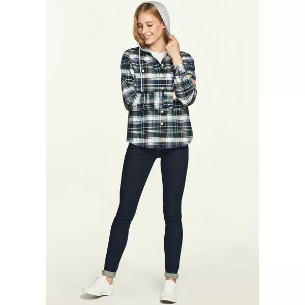 CQR Womens Hooded Plaid Flannel Shirt Long Sleeve AllCotton Soft Brushed Casual Button Down ShirtsPlaid Flannel Hoodie Pacific Blue