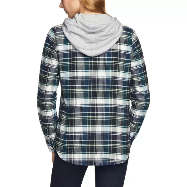 CQR Womens Hooded Plaid Flannel Shirt Long Sleeve AllCotton Soft Brushed Casual Button Down ShirtsPlaid Flannel Hoodie Pacific Blue