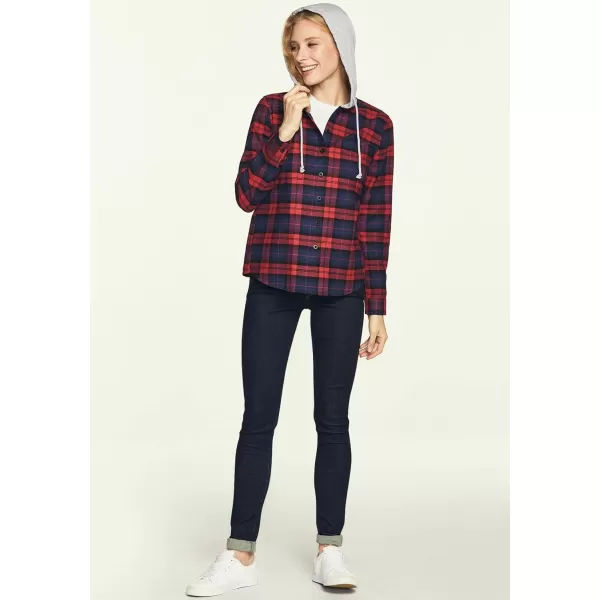 CQR Womens Hooded Plaid Flannel Shirt Long Sleeve AllCotton Soft Brushed Casual Button Down ShirtsPlaid Flannel Hoodie Red Tartan Plaid