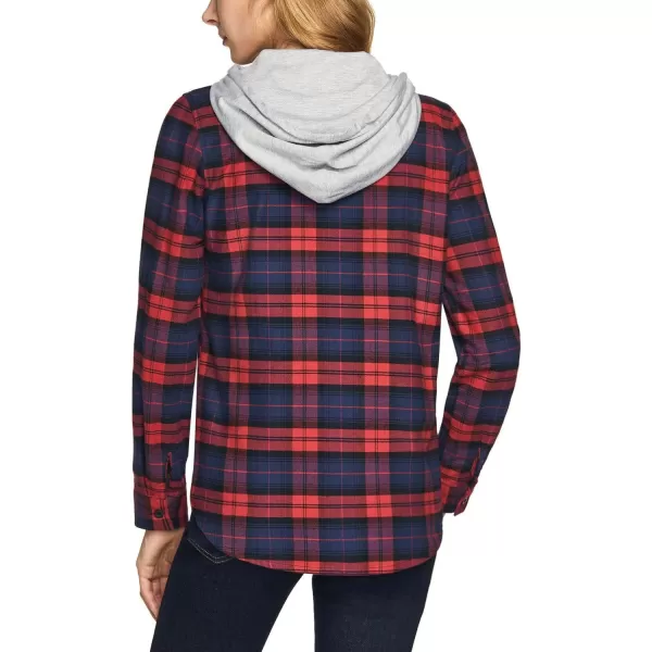 CQR Womens Hooded Plaid Flannel Shirt Long Sleeve AllCotton Soft Brushed Casual Button Down ShirtsPlaid Flannel Hoodie Red Tartan Plaid