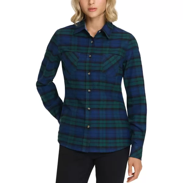 CQR Womens Plaid Flannel Shirt Long Sleeve AllCotton Soft Brushed Casual Button Down ShirtsFlannel Plaid Shirts Black Watch