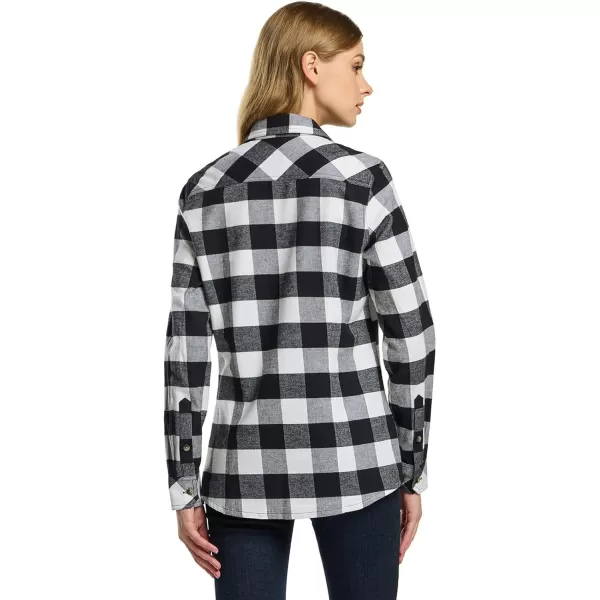 CQR Womens Plaid Flannel Shirt Long Sleeve AllCotton Soft Brushed Casual Button Down ShirtsFlannel Plaid Shirts Classic Black