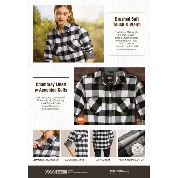 CQR Womens Plaid Flannel Shirt Long Sleeve AllCotton Soft Brushed Casual Button Down ShirtsFlannel Plaid Shirts Classic Black