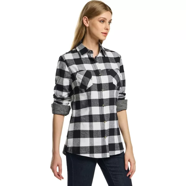 CQR Womens Plaid Flannel Shirt Long Sleeve AllCotton Soft Brushed Casual Button Down ShirtsFlannel Plaid Shirts Classic Black