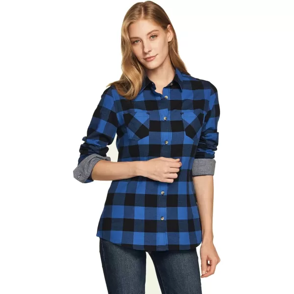 CQR Womens Plaid Flannel Shirt Long Sleeve AllCotton Soft Brushed Casual Button Down ShirtsFlannel Plaid Shirts Classic Blue