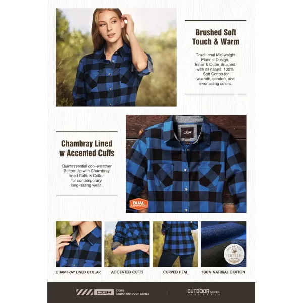 CQR Womens Plaid Flannel Shirt Long Sleeve AllCotton Soft Brushed Casual Button Down ShirtsFlannel Plaid Shirts Classic Blue