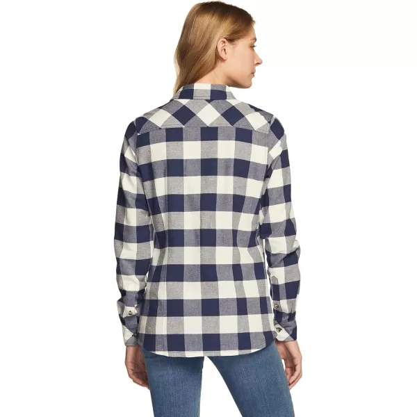 CQR Womens Plaid Flannel Shirt Long Sleeve AllCotton Soft Brushed Casual Button Down ShirtsFlannel Plaid Shirts Classic Navy