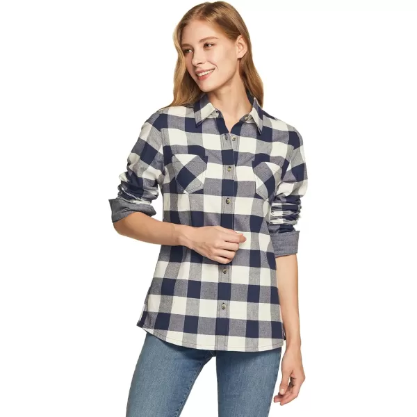 CQR Womens Plaid Flannel Shirt Long Sleeve AllCotton Soft Brushed Casual Button Down ShirtsFlannel Plaid Shirts Classic Navy