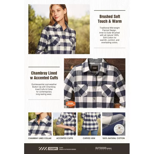 CQR Womens Plaid Flannel Shirt Long Sleeve AllCotton Soft Brushed Casual Button Down ShirtsFlannel Plaid Shirts Classic Navy