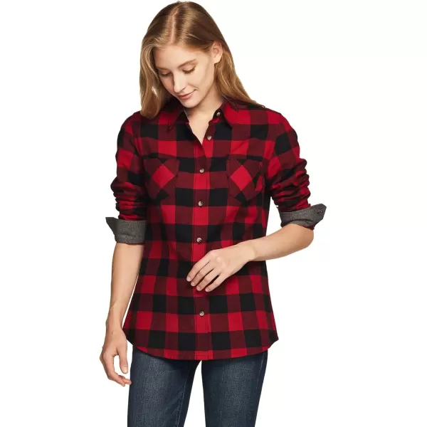 CQR Womens Plaid Flannel Shirt Long Sleeve AllCotton Soft Brushed Casual Button Down ShirtsFlannel Plaid Shirts Classic Red