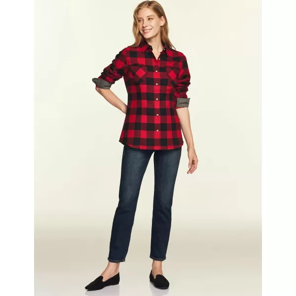 CQR Womens Plaid Flannel Shirt Long Sleeve AllCotton Soft Brushed Casual Button Down ShirtsFlannel Plaid Shirts Classic Red