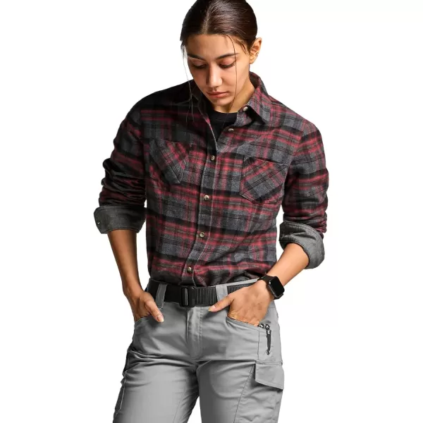 CQR Womens Plaid Flannel Shirt Long Sleeve AllCotton Soft Brushed Casual Button Down ShirtsFlannel Plaid Shirts Heritage Red