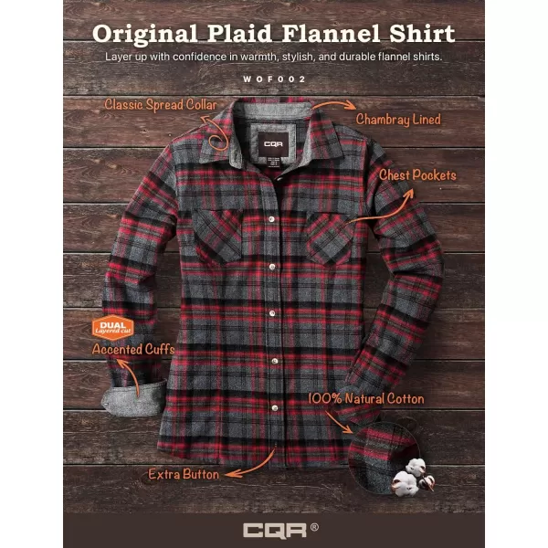 CQR Womens Plaid Flannel Shirt Long Sleeve AllCotton Soft Brushed Casual Button Down ShirtsFlannel Plaid Shirts Heritage Red