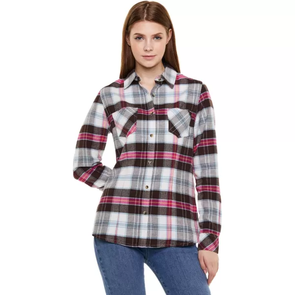 CQR Womens Plaid Flannel Shirt Long Sleeve AllCotton Soft Brushed Casual Button Down ShirtsFlannel Plaid Shirts Kisses Carnation