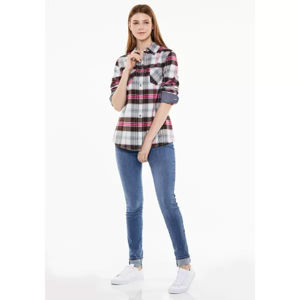 CQR Womens Plaid Flannel Shirt Long Sleeve AllCotton Soft Brushed Casual Button Down ShirtsFlannel Plaid Shirts Kisses Carnation