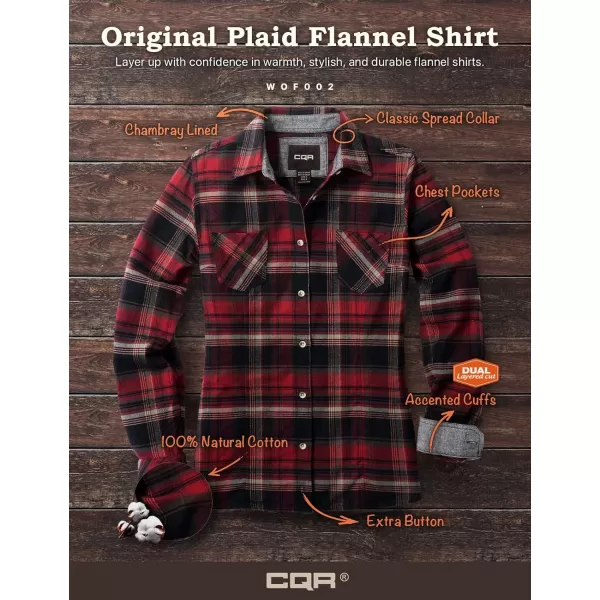 CQR Womens Plaid Flannel Shirt Long Sleeve AllCotton Soft Brushed Casual Button Down ShirtsFlannel Plaid Shirts Maple Crimson