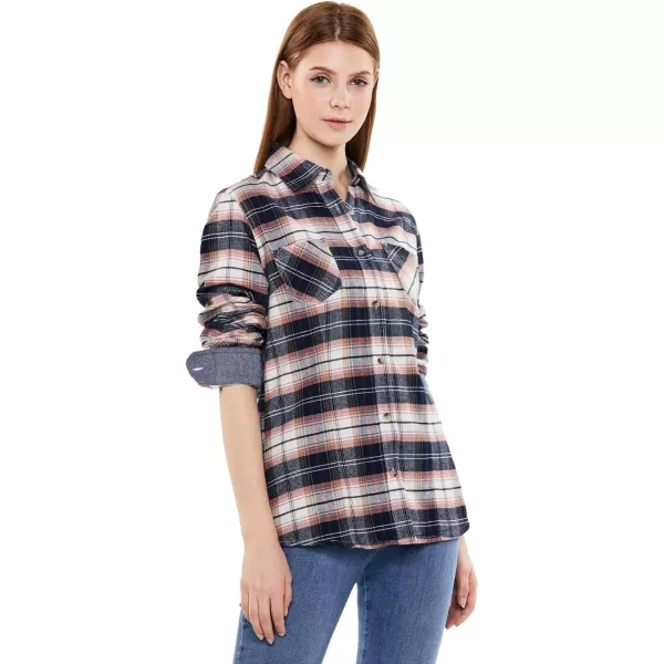 CQR Womens Plaid Flannel Shirt Long Sleeve AllCotton Soft Brushed Casual Button Down ShirtsFlannel Plaid Shirts Mineral Pink