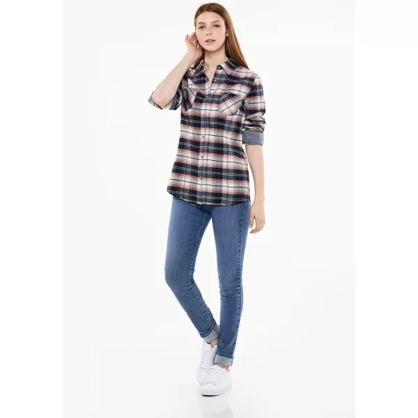 CQR Womens Plaid Flannel Shirt Long Sleeve AllCotton Soft Brushed Casual Button Down ShirtsFlannel Plaid Shirts Mineral Pink