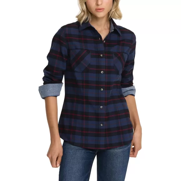 CQR Womens Plaid Flannel Shirt Long Sleeve AllCotton Soft Brushed Casual Button Down ShirtsFlannel Plaid Shirts Navy Blue