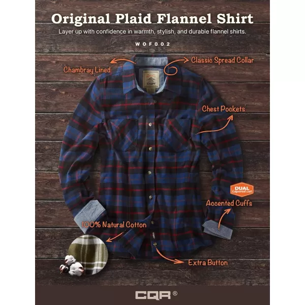 CQR Womens Plaid Flannel Shirt Long Sleeve AllCotton Soft Brushed Casual Button Down ShirtsFlannel Plaid Shirts Navy Blue