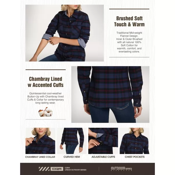 CQR Womens Plaid Flannel Shirt Long Sleeve AllCotton Soft Brushed Casual Button Down ShirtsFlannel Plaid Shirts Navy Blue