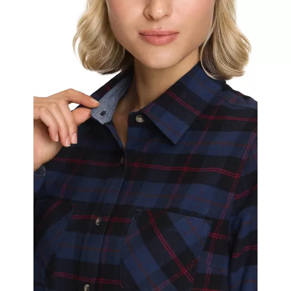 CQR Womens Plaid Flannel Shirt Long Sleeve AllCotton Soft Brushed Casual Button Down ShirtsFlannel Plaid Shirts Navy Blue