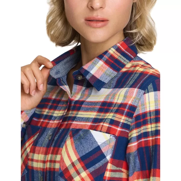 CQR Womens Plaid Flannel Shirt Long Sleeve AllCotton Soft Brushed Casual Button Down ShirtsFlannel Plaid Shirts Navy Yellow Orange