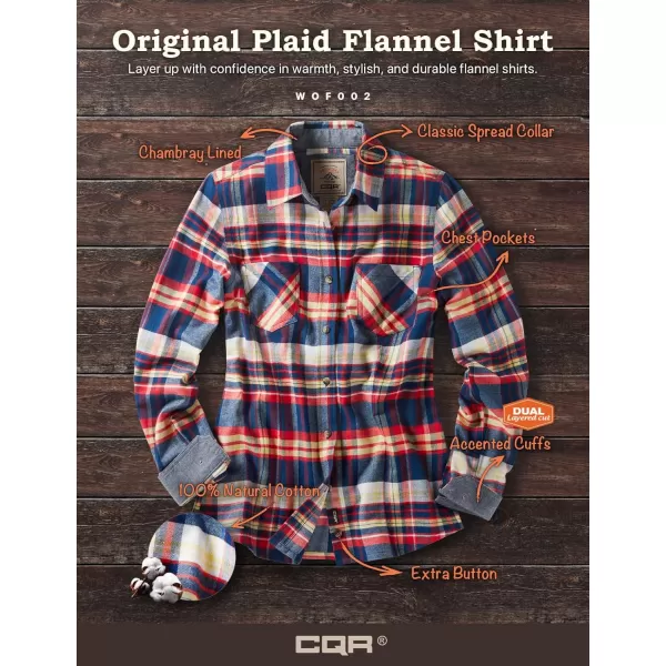 CQR Womens Plaid Flannel Shirt Long Sleeve AllCotton Soft Brushed Casual Button Down ShirtsFlannel Plaid Shirts Navy Yellow Orange