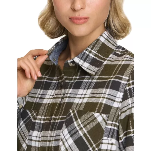 CQR Womens Plaid Flannel Shirt Long Sleeve AllCotton Soft Brushed Casual Button Down ShirtsFlannel Plaid Shirts Olive Green