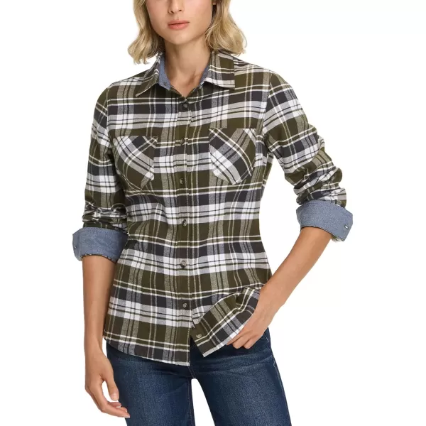 CQR Womens Plaid Flannel Shirt Long Sleeve AllCotton Soft Brushed Casual Button Down ShirtsFlannel Plaid Shirts Olive Green