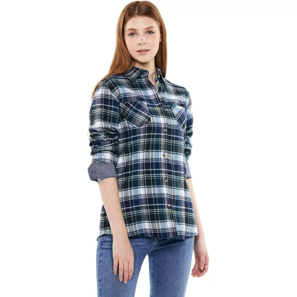 CQR Womens Plaid Flannel Shirt Long Sleeve AllCotton Soft Brushed Casual Button Down ShirtsFlannel Plaid Shirts Pacific Blue