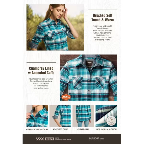 CQR Womens Plaid Flannel Shirt Long Sleeve AllCotton Soft Brushed Casual Button Down ShirtsFlannel Plaid Shirts Petite Green