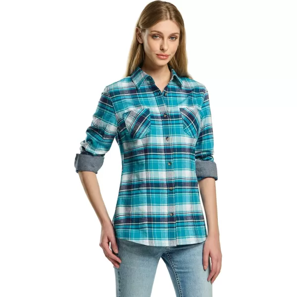 CQR Womens Plaid Flannel Shirt Long Sleeve AllCotton Soft Brushed Casual Button Down ShirtsFlannel Plaid Shirts Petite Green