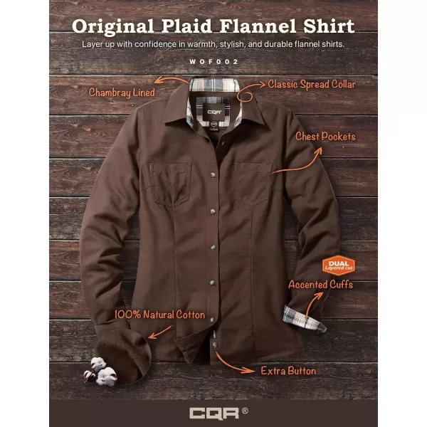 CQR Womens Plaid Flannel Shirt Long Sleeve AllCotton Soft Brushed Casual Button Down ShirtsFlannel Plaid Shirts Solid Dark Brown