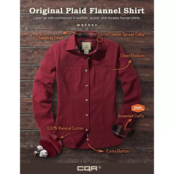 CQR Womens Plaid Flannel Shirt Long Sleeve AllCotton Soft Brushed Casual Button Down ShirtsFlannel Plaid Shirts Solid Wine