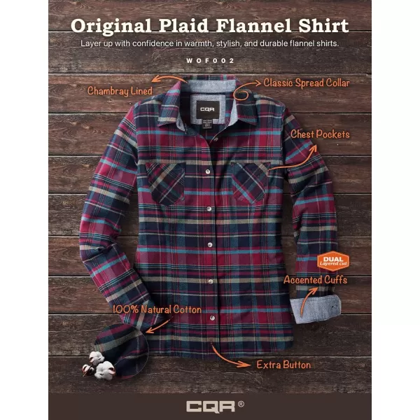 CQR Womens Plaid Flannel Shirt Long Sleeve AllCotton Soft Brushed Casual Button Down ShirtsFlannel Plaid Shirts Very Berry