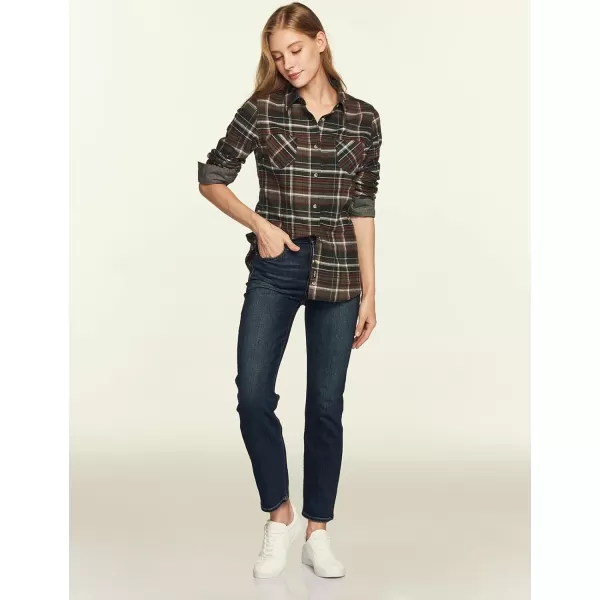 CQR Womens Plaid Flannel Shirt Long Sleeve AllCotton Soft Brushed Casual Button Down ShirtsFlannel Plaid Shirts Wine Forest