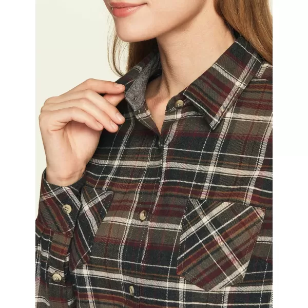 CQR Womens Plaid Flannel Shirt Long Sleeve AllCotton Soft Brushed Casual Button Down ShirtsFlannel Plaid Shirts Wine Forest