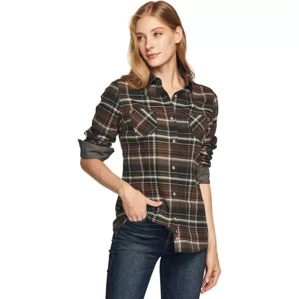 CQR Womens Plaid Flannel Shirt Long Sleeve AllCotton Soft Brushed Casual Button Down ShirtsFlannel Plaid Shirts Wine Forest