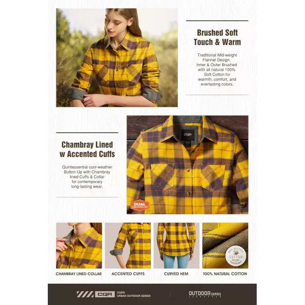 CQR Womens Plaid Flannel Shirt Long Sleeve AllCotton Soft Brushed Casual Button Down ShirtsFlannel Plaid Shirts Yellow Cat