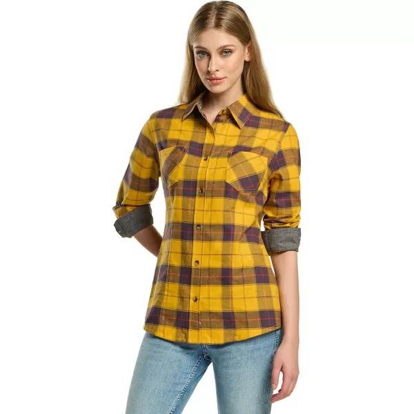 CQR Womens Plaid Flannel Shirt Long Sleeve AllCotton Soft Brushed Casual Button Down ShirtsFlannel Plaid Shirts Yellow Cat