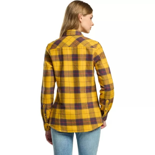 CQR Womens Plaid Flannel Shirt Long Sleeve AllCotton Soft Brushed Casual Button Down ShirtsFlannel Plaid Shirts Yellow Cat