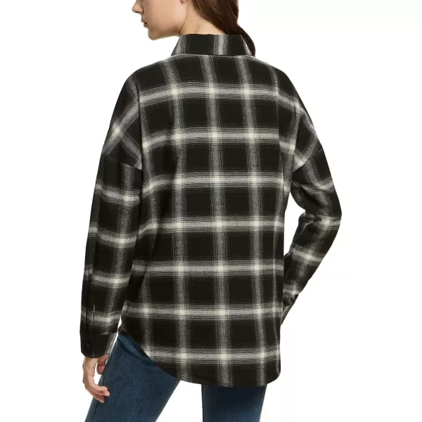 CQR Womens Plaid Flannel Shirt Long Sleeve AllCotton Soft Brushed Casual Button Down ShirtsLoose Fit Black Ombre