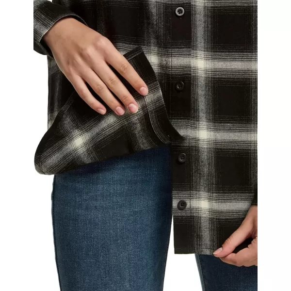 CQR Womens Plaid Flannel Shirt Long Sleeve AllCotton Soft Brushed Casual Button Down ShirtsLoose Fit Black Ombre