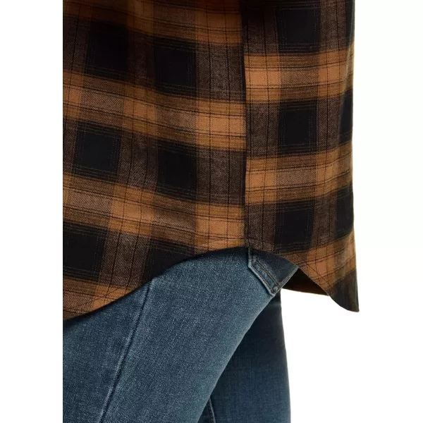 CQR Womens Plaid Flannel Shirt Long Sleeve AllCotton Soft Brushed Casual Button Down ShirtsLoose Fit Brown Mood