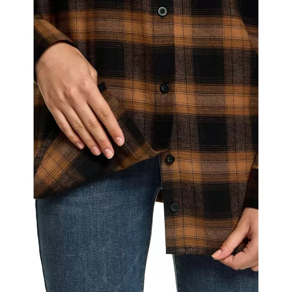 CQR Womens Plaid Flannel Shirt Long Sleeve AllCotton Soft Brushed Casual Button Down ShirtsLoose Fit Brown Mood