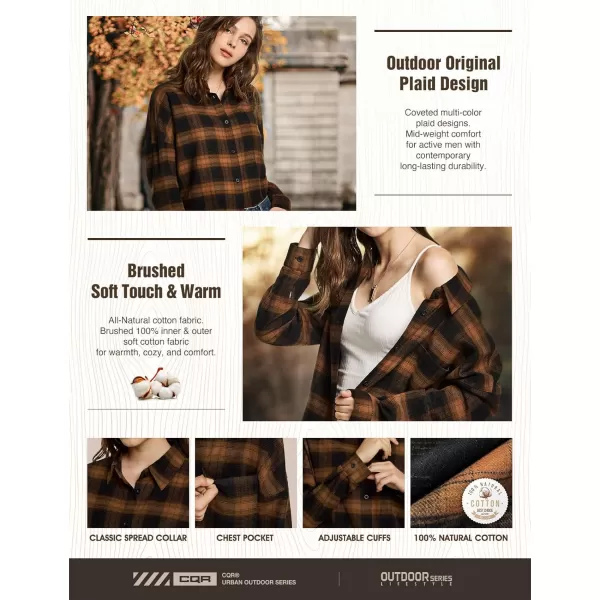 CQR Womens Plaid Flannel Shirt Long Sleeve AllCotton Soft Brushed Casual Button Down ShirtsLoose Fit Brown Mood