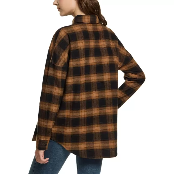 CQR Womens Plaid Flannel Shirt Long Sleeve AllCotton Soft Brushed Casual Button Down ShirtsLoose Fit Brown Mood