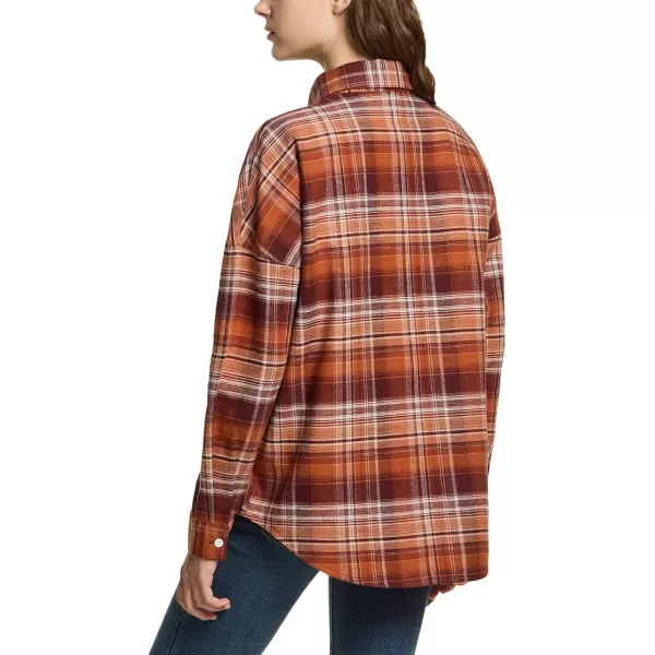 CQR Womens Plaid Flannel Shirt Long Sleeve AllCotton Soft Brushed Casual Button Down ShirtsLoose Fit Copper Orange