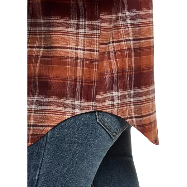 CQR Womens Plaid Flannel Shirt Long Sleeve AllCotton Soft Brushed Casual Button Down ShirtsLoose Fit Copper Orange